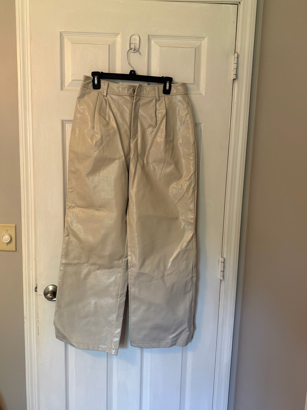 7 For All Mankind Cream Wide-Leg Faux Leather Pants